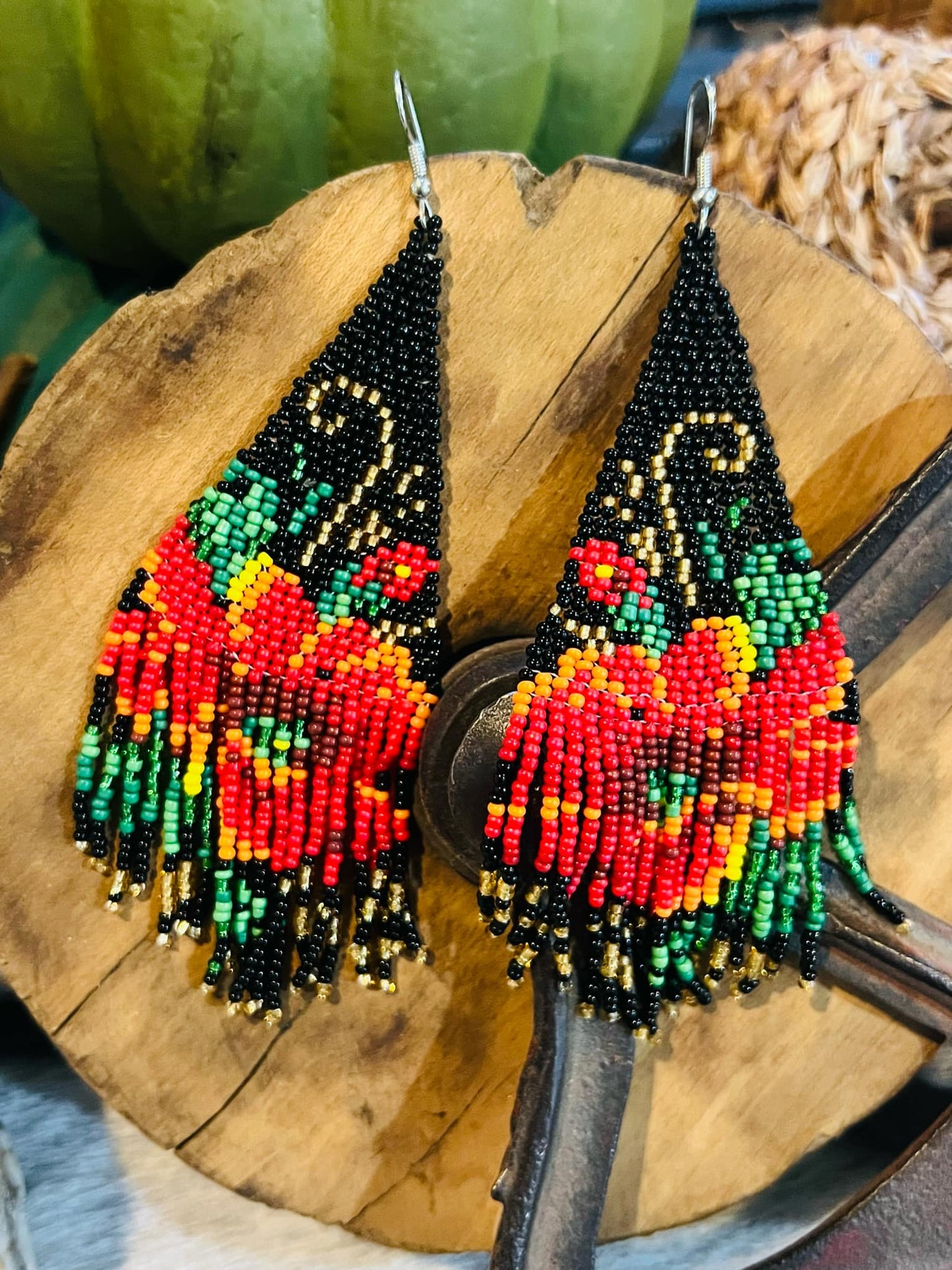 Floral Boho Beaded Dangle Earrings - 1 set