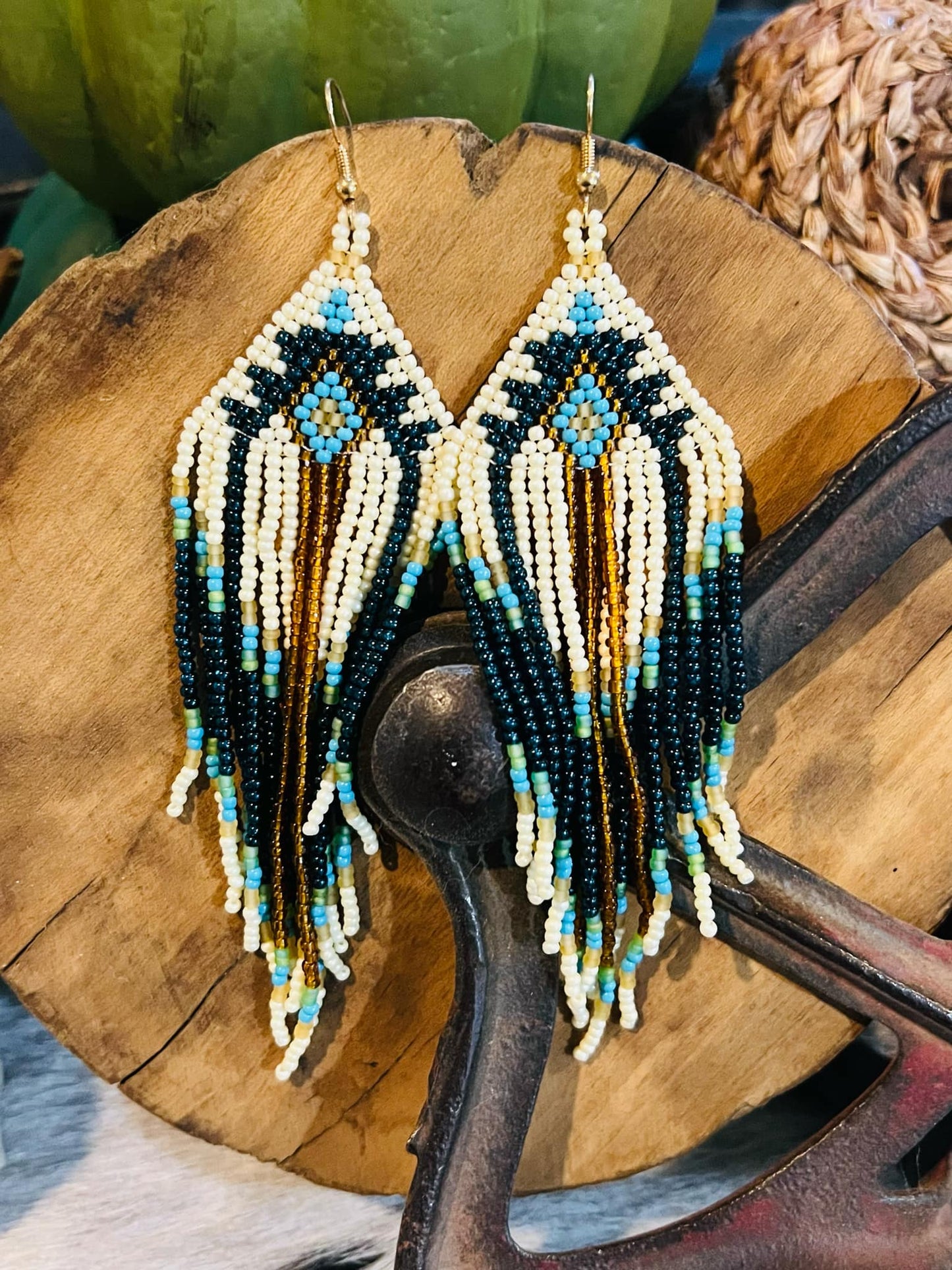Natural Boho Beaded Dangle Earrings - 1 set