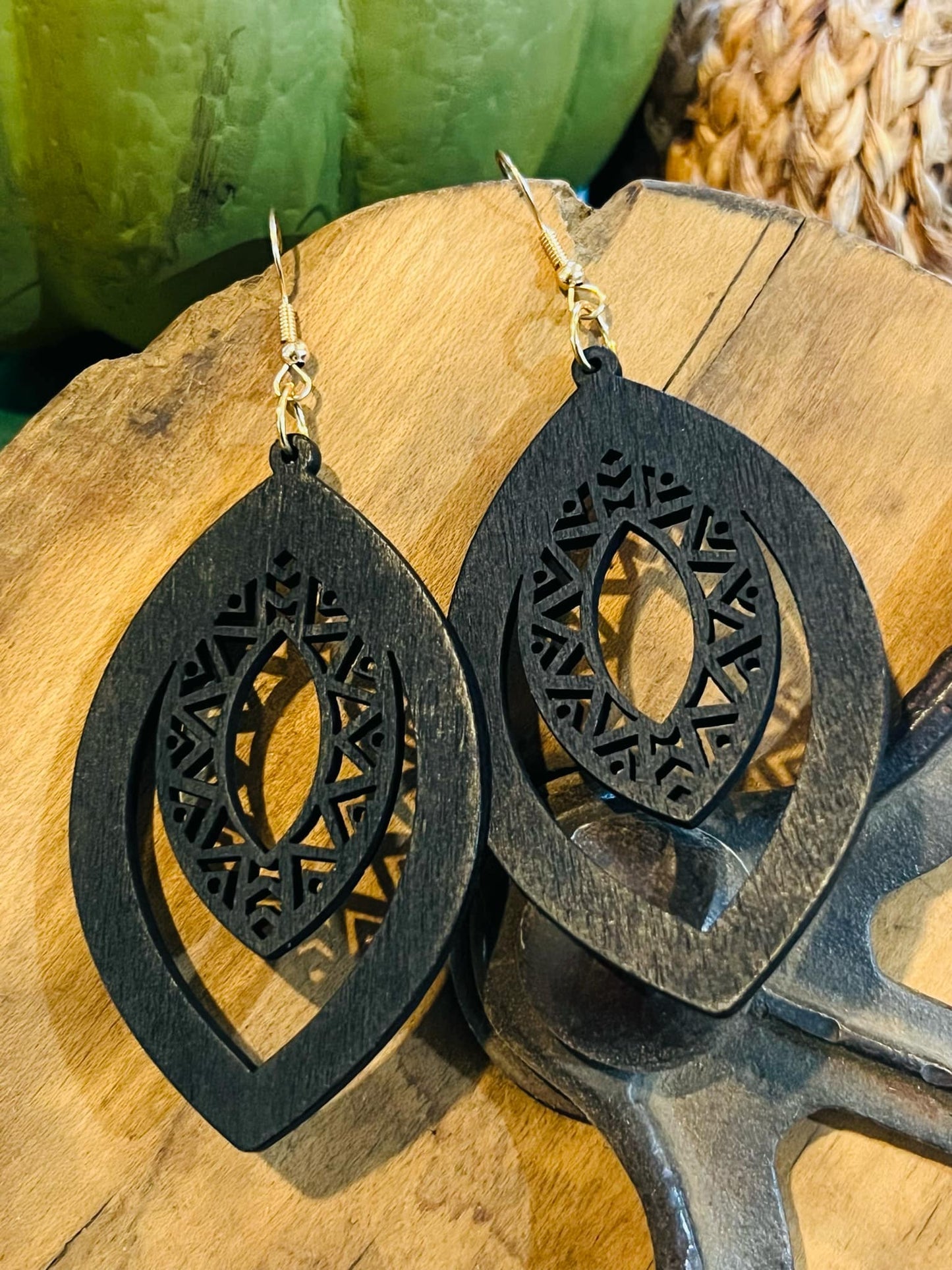 Lazer Cut Boho Wood Earrings - 1 set