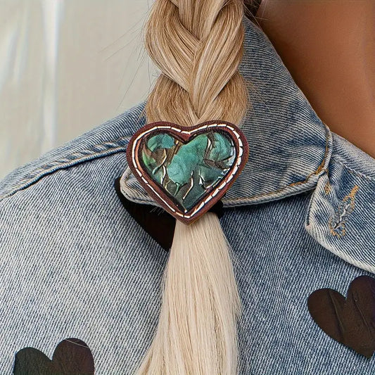 Western Style Hair Scrunchies - Turquoise Heart